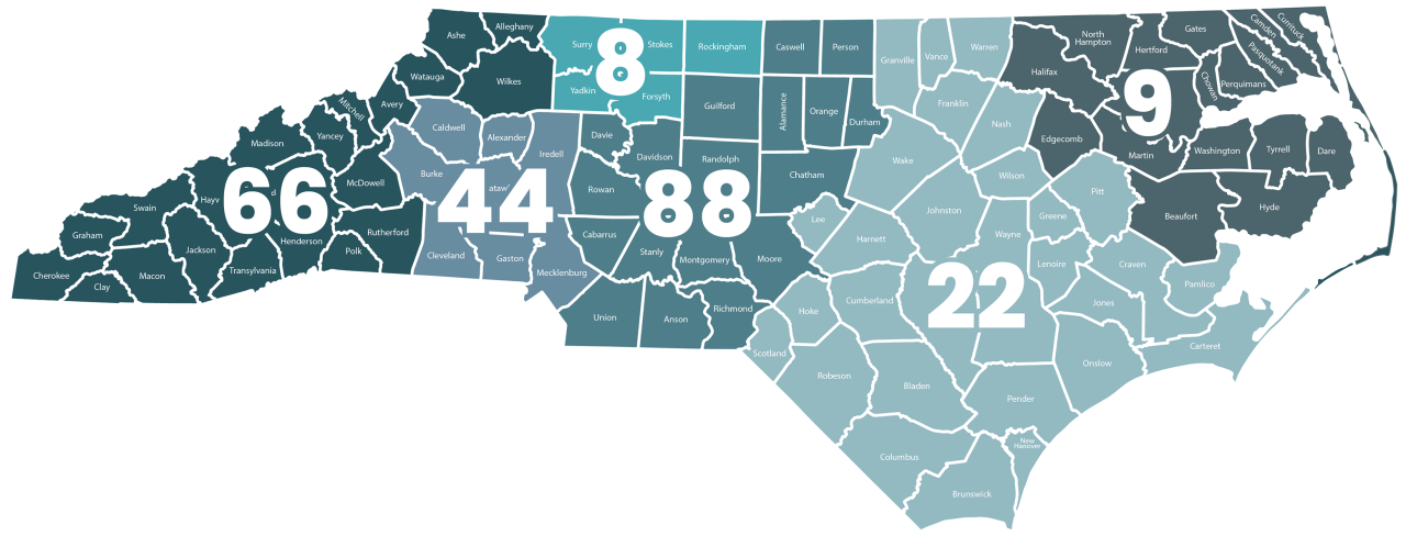 E.W. Process service area map in NC.